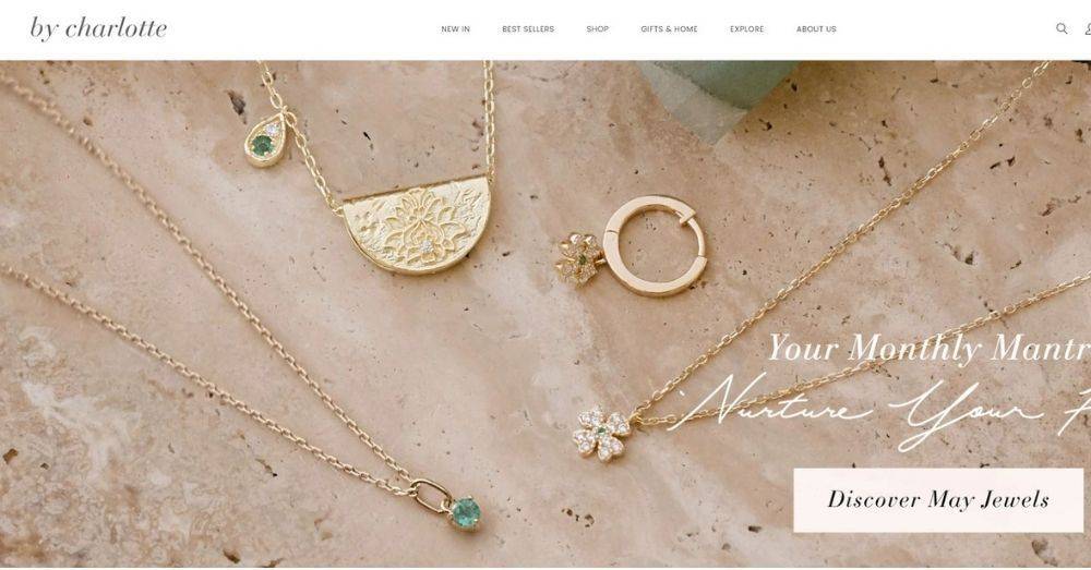 Screenshot of By Charlotte homepage for Katana's best Shopify jewelry stores.