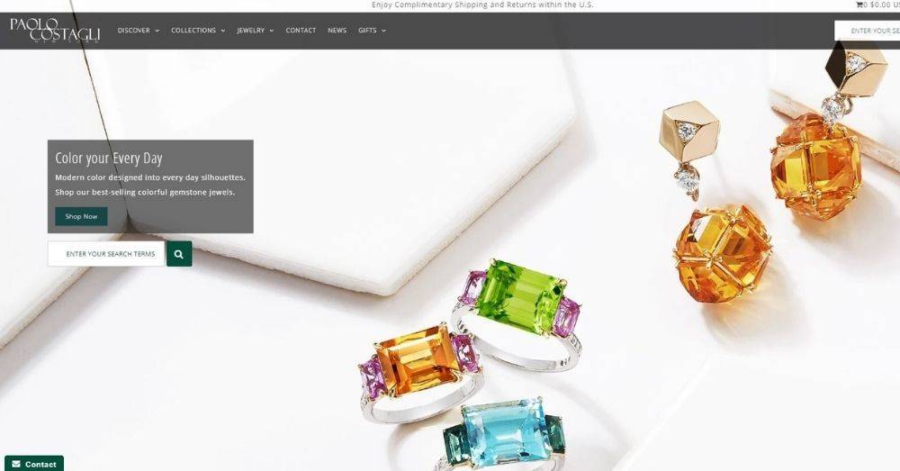 Screenshot of Paolo Costagli homepage for Katana's best Shopify jewelry stores.