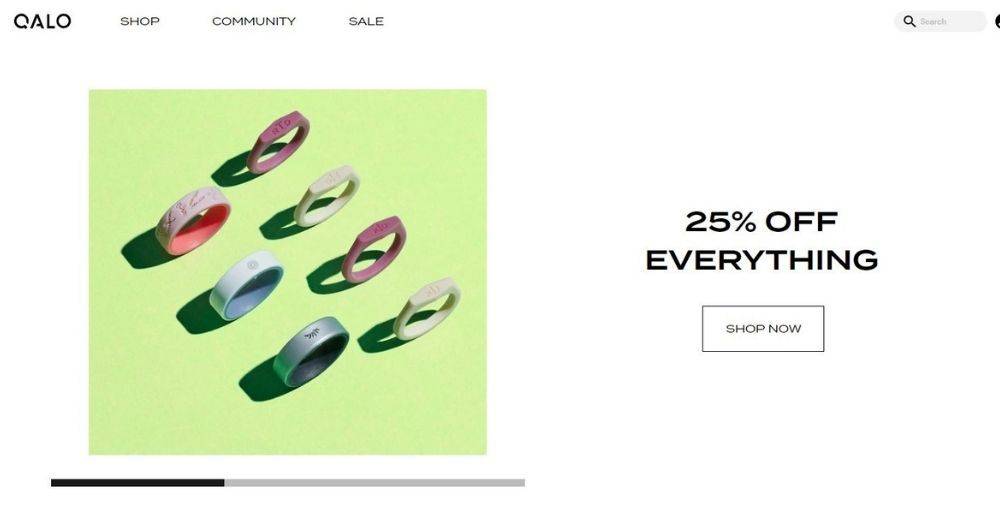 Screenshot of QALO homepage for Katana's best Shopify jewelry stores.