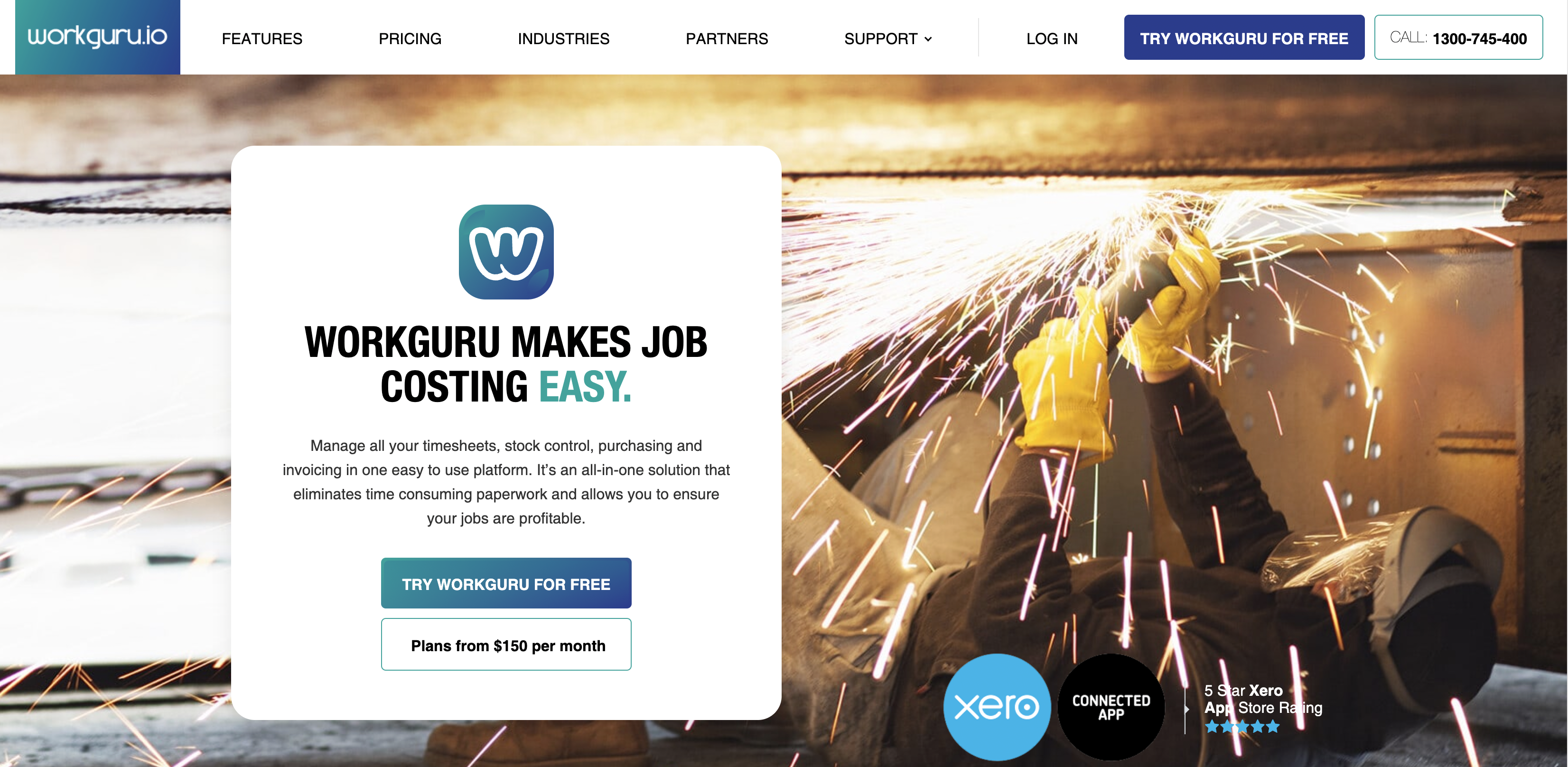 Screenshot of the homepage of workguru