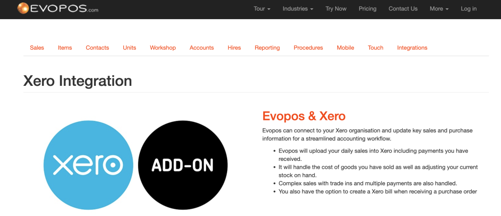 Evopos homepage screenshot