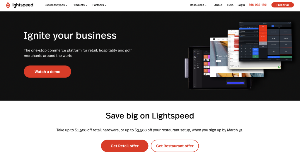 Screenshot of Lightspeed homepage