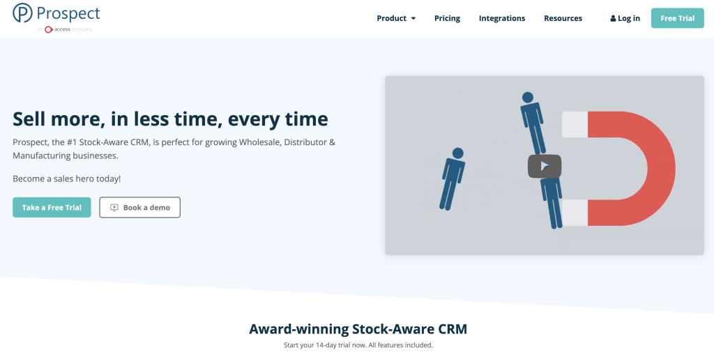 Screenshot of Prospect CRM homepage
