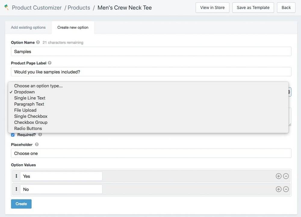 Screenshot of Product Customizer which removes the shopify variant limit.