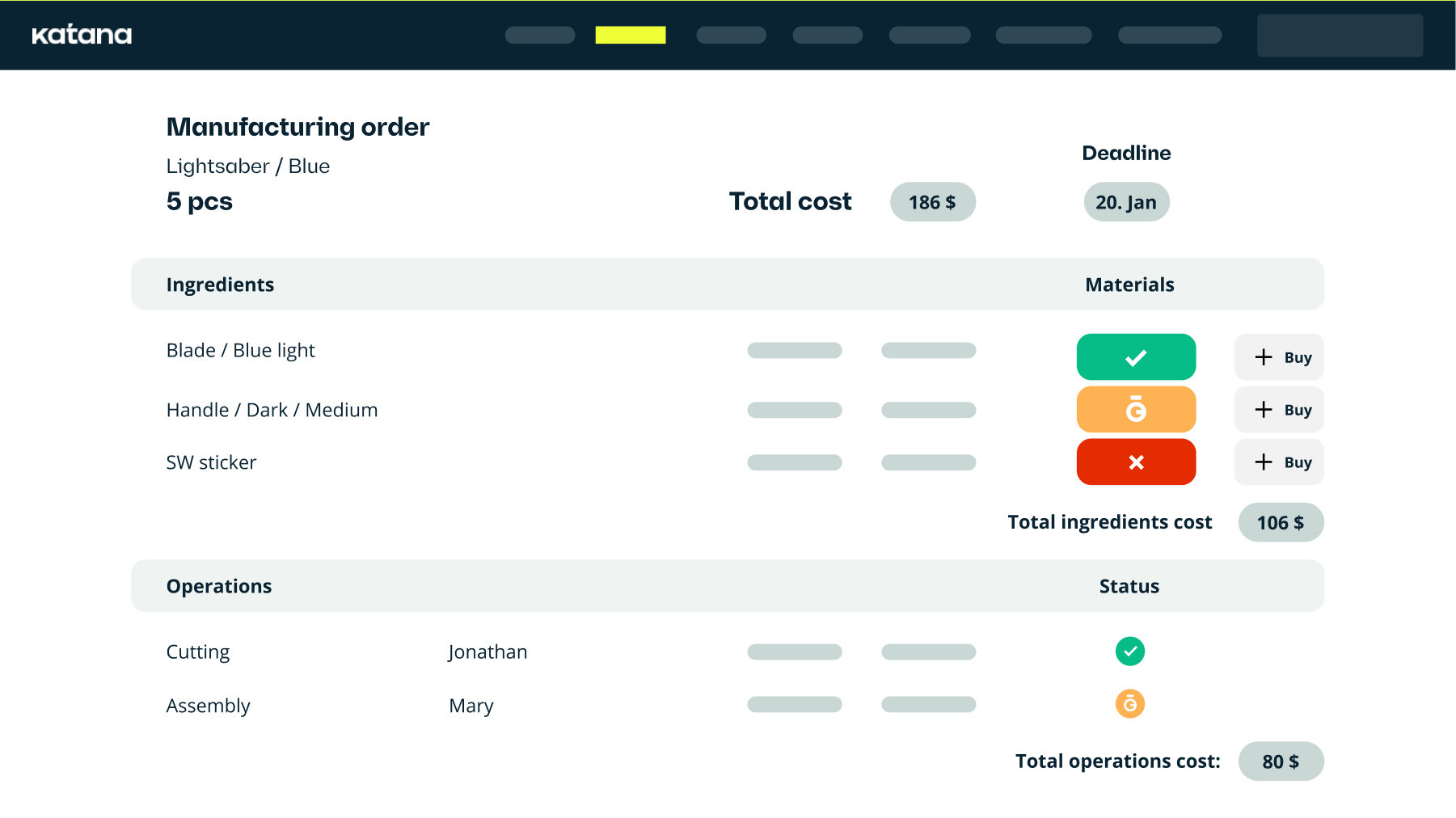 Accurate costing with Katana's software