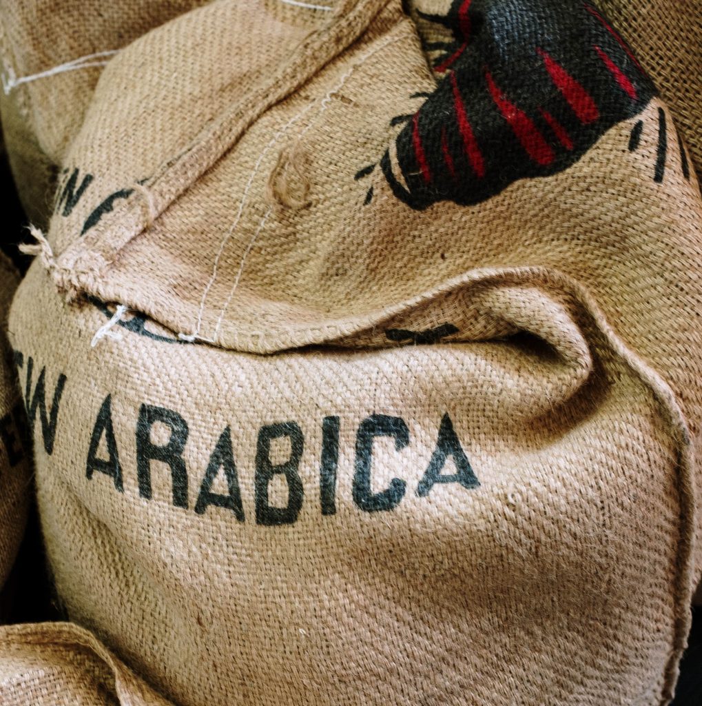 Textile bag with Arabica written on it