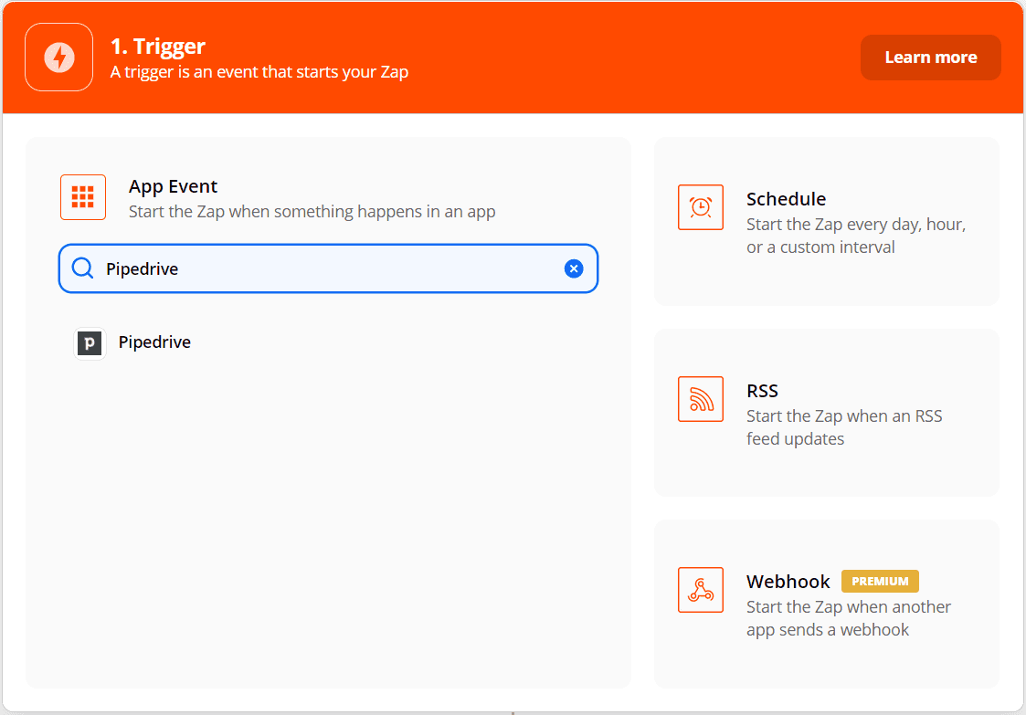 Zapier Katana x Pipedrive setup screenshot - step 1