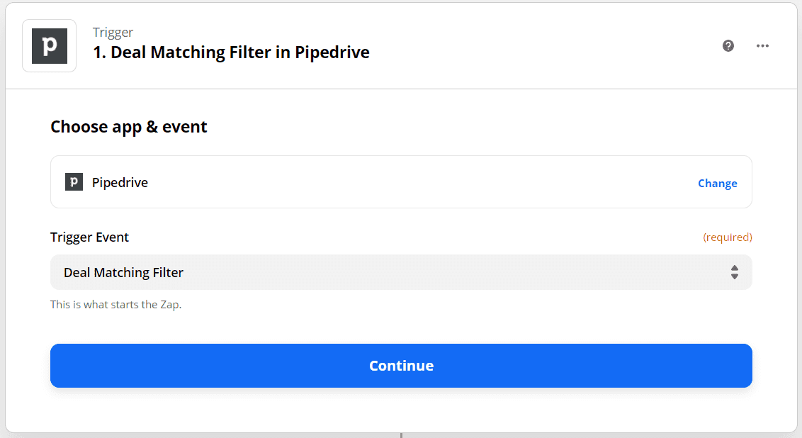 Zapier Katana x Pipedrive setup screenshot - step 1