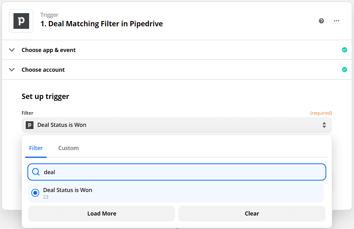 Zapier Katana x Pipedrive setup screenshot - step 5