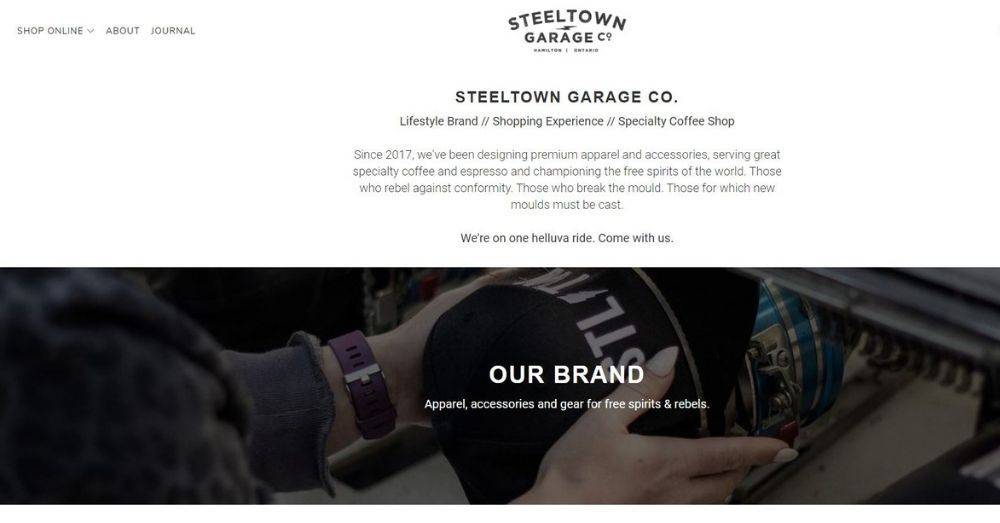 Best Shopify store - screenshot of the homepage - Steeltown Garage Co.