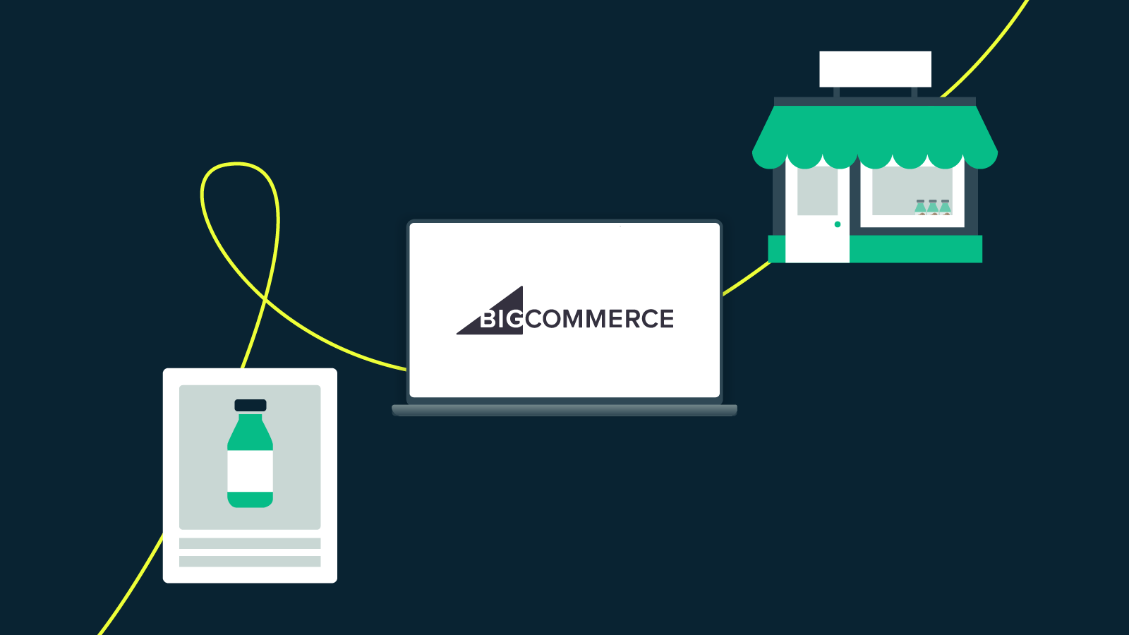 Image of items moving from stock to storefront via a BigCommerce inventory management solution.