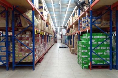 Following a lean warehousing plan, the image depicts a clean and organized warehouse or storage room you might find in a retail store