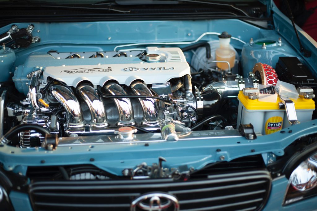 Engine bay of Toyota Land Cruiser