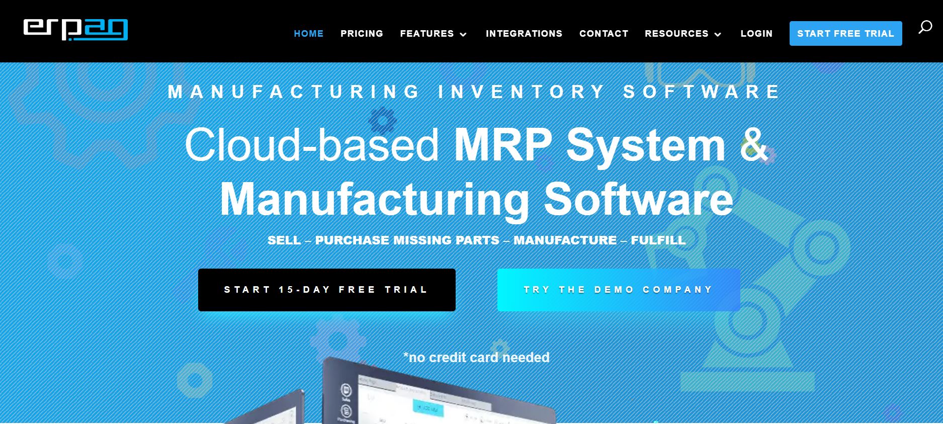 Screenshot of ERPAG manufacturing ERP software homepage.