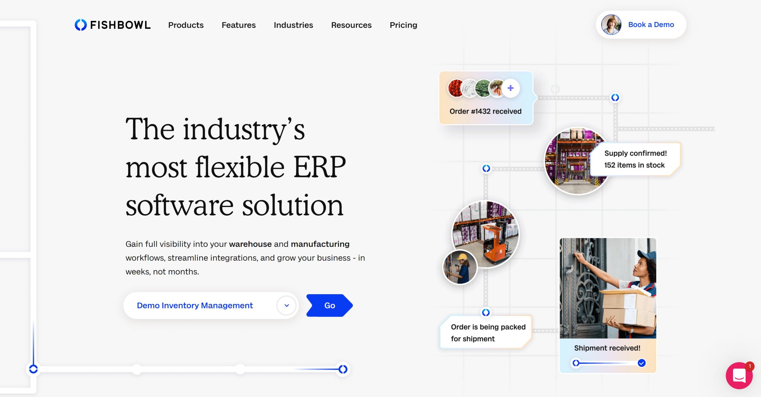 Screenshot of Fishbowl ERP homepage.