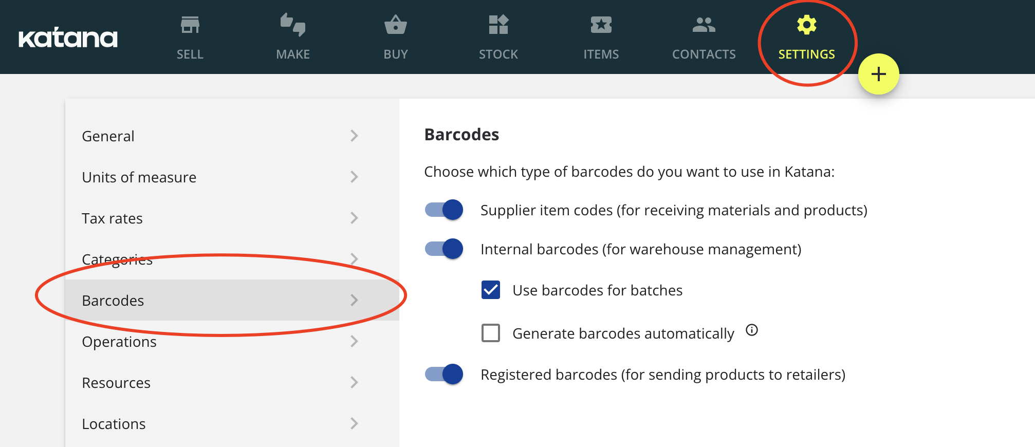 How to enable barcodes in Katana