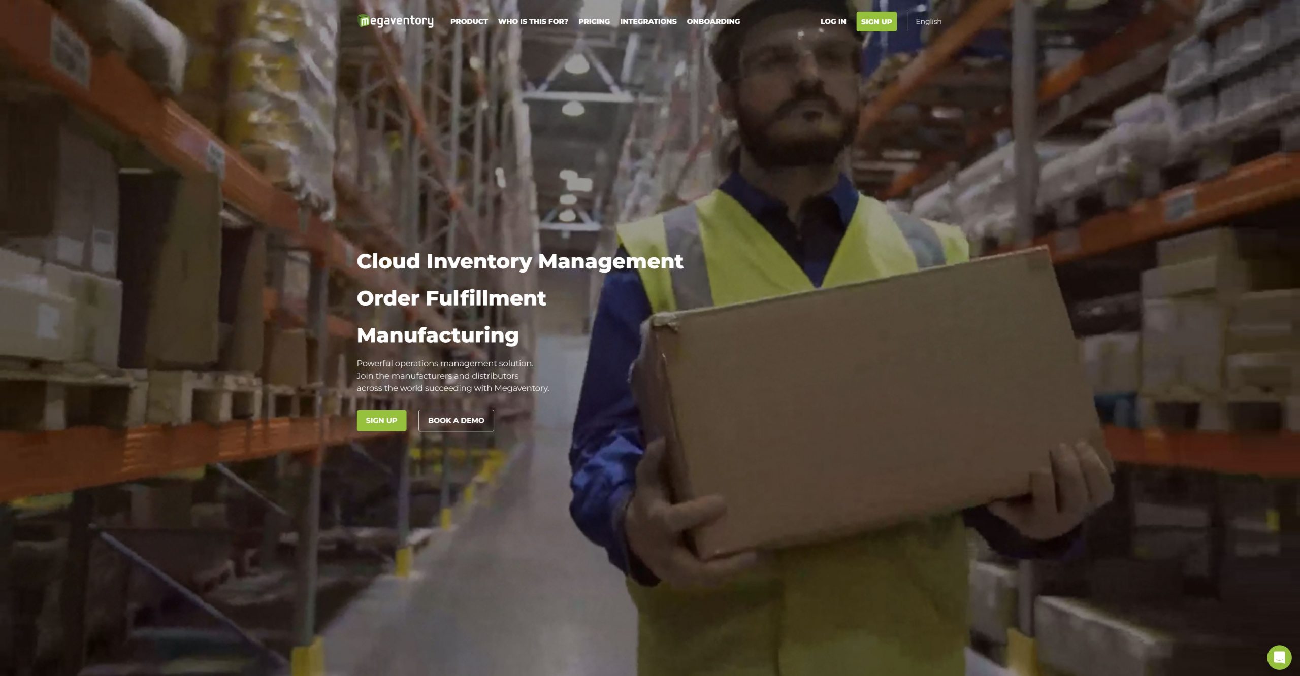 Screenshot of Megaventory manufacturing ERP homepage.