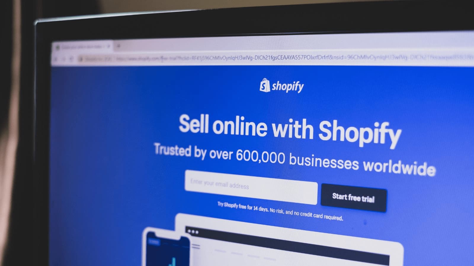 Shopify free trial page.