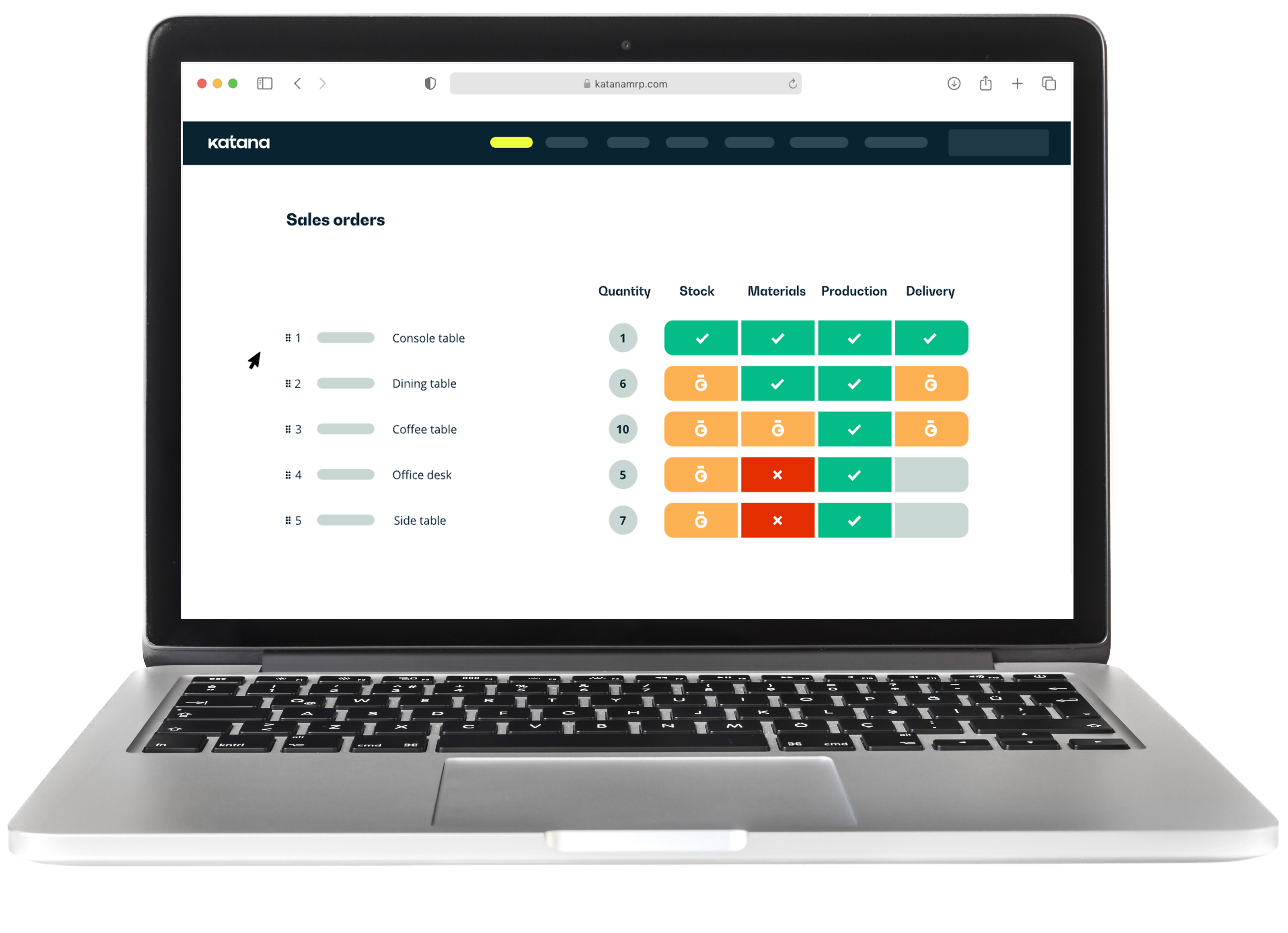 katana manufacturing software open on laptop