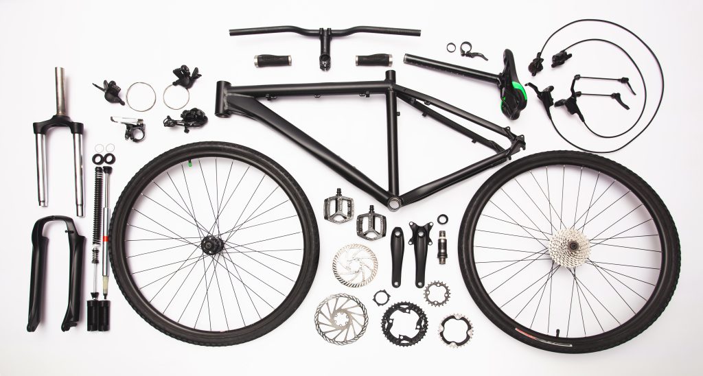 Bicycle parts on a white background