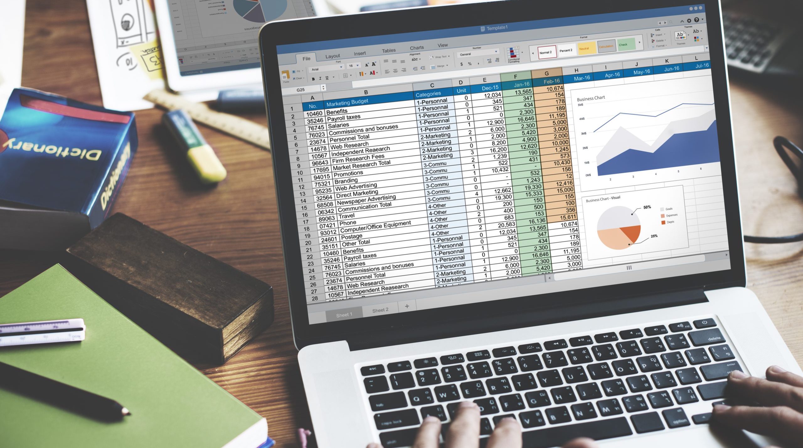 Accountant working on an Excel spreadsheet containing company's financial information