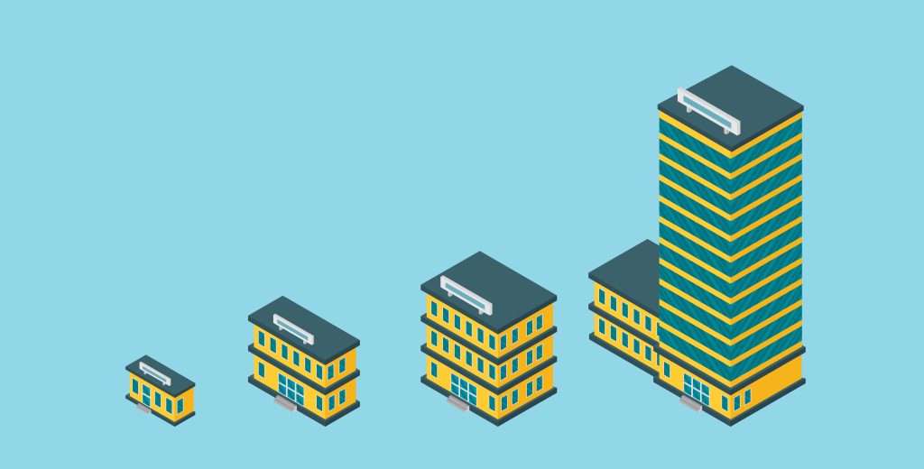 Illustration of 3 different size buildings representing different size businesses