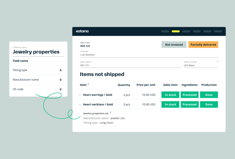 Add extra info to your products and materials via custom fields