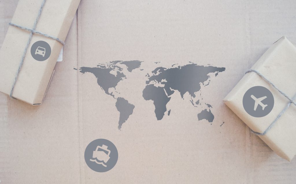 Two boxes on top of a world map