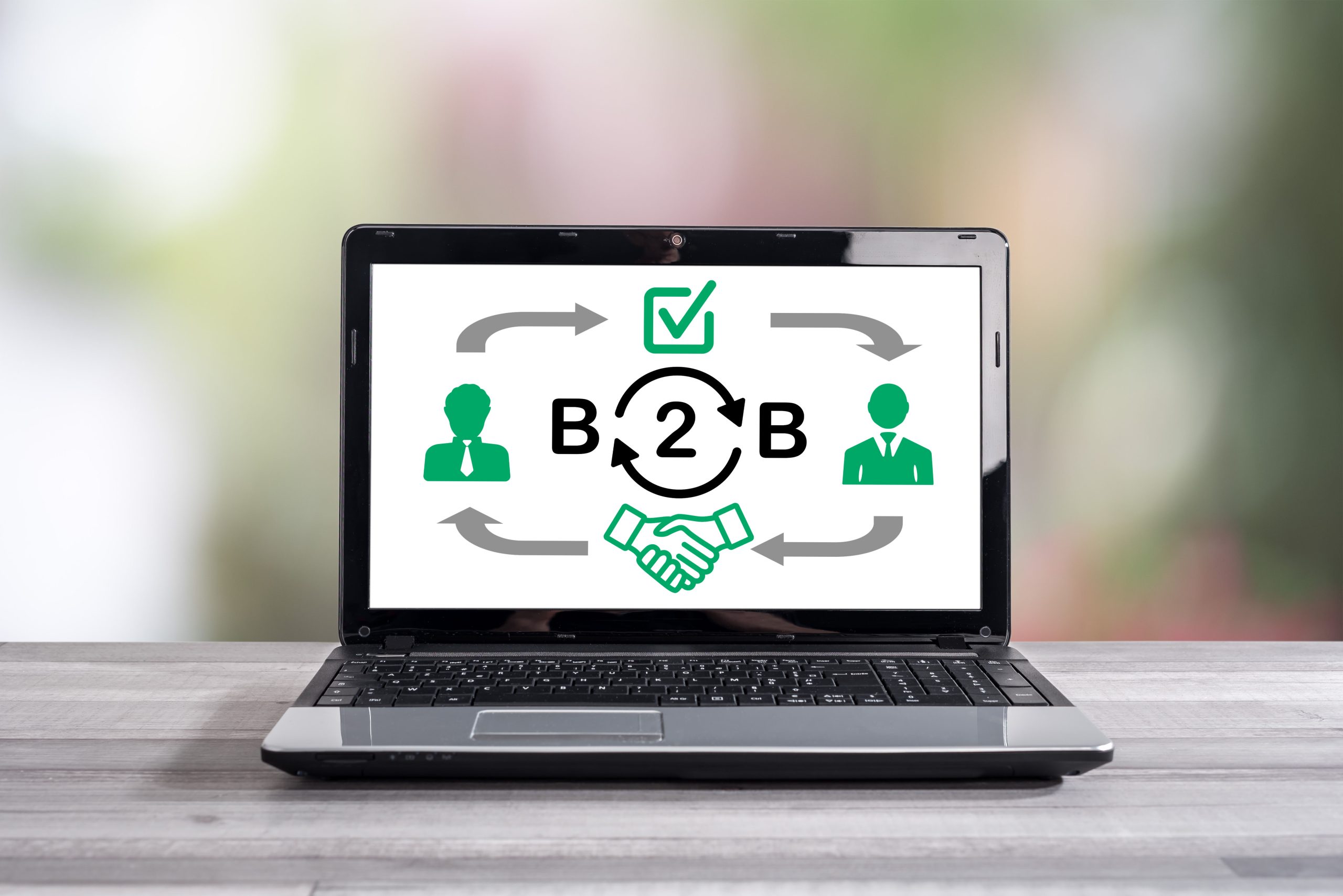An illustration of B2B business model shown on a laptop